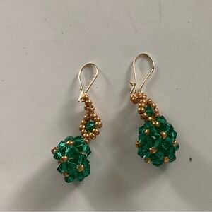 Green and Gold Crystal Drop Earrings